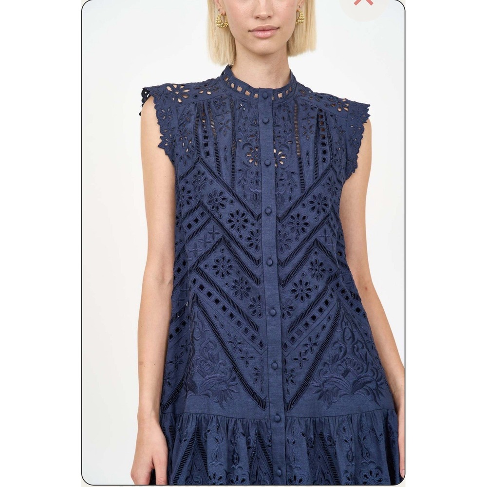 CHRISTY LYNN Lucie Dress in Navy Blue Eyelet *Belt Missing* Sz Small  Western - Picture 2 of 11